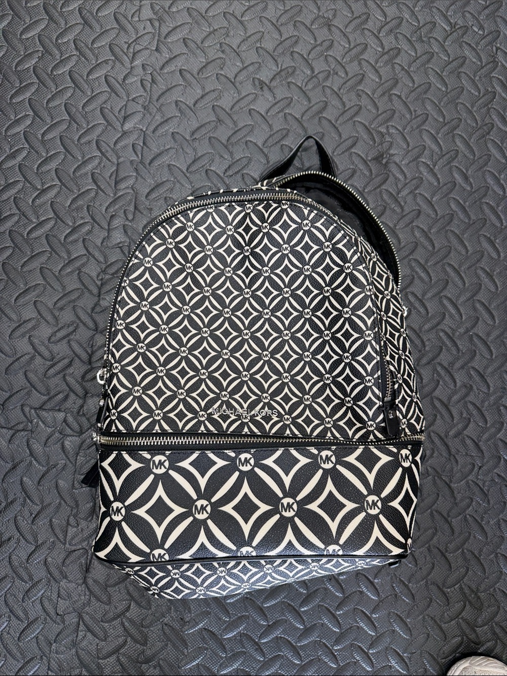 Michael Kors Black & Ivory Geometric MK Logo Backpack